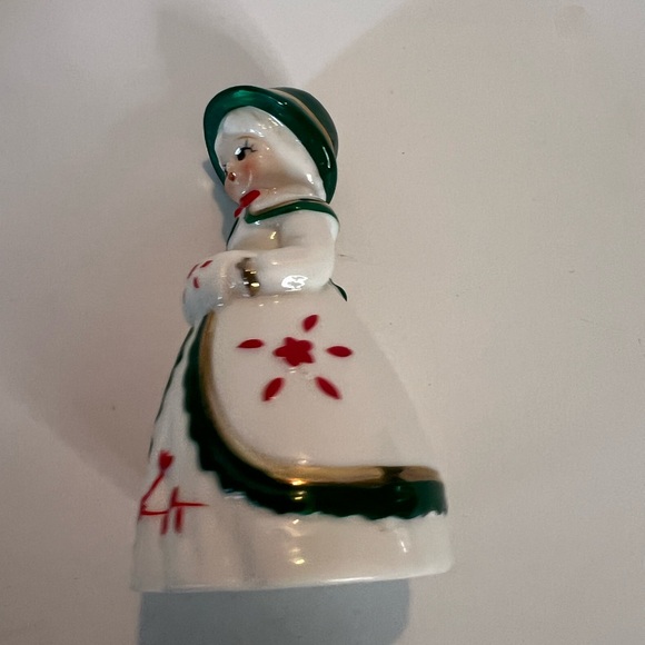 Vintage Christmas Decor porcelain Victorian Lady with Green hat Dinner Bell - Picture 7 of 9